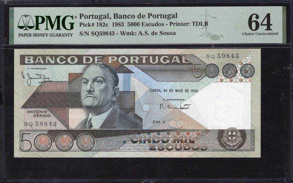 Portugal - 5000 Escusdos 1983 - Pick # 182c - PMG 64
