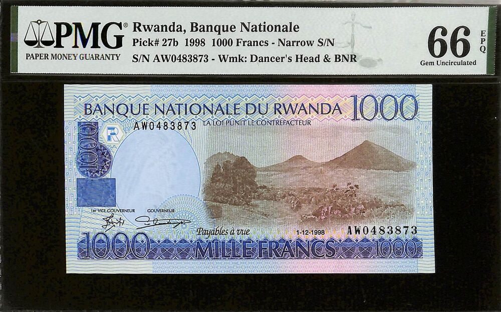 Rwanda - 1000 Francs 1998 - Pick # 27b - PMG 66 EPQ