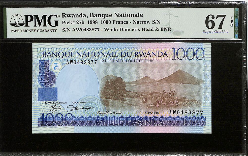 Rwanda - 1000 Francs 1998 - Pick # 27b - PMG 67 EPQ