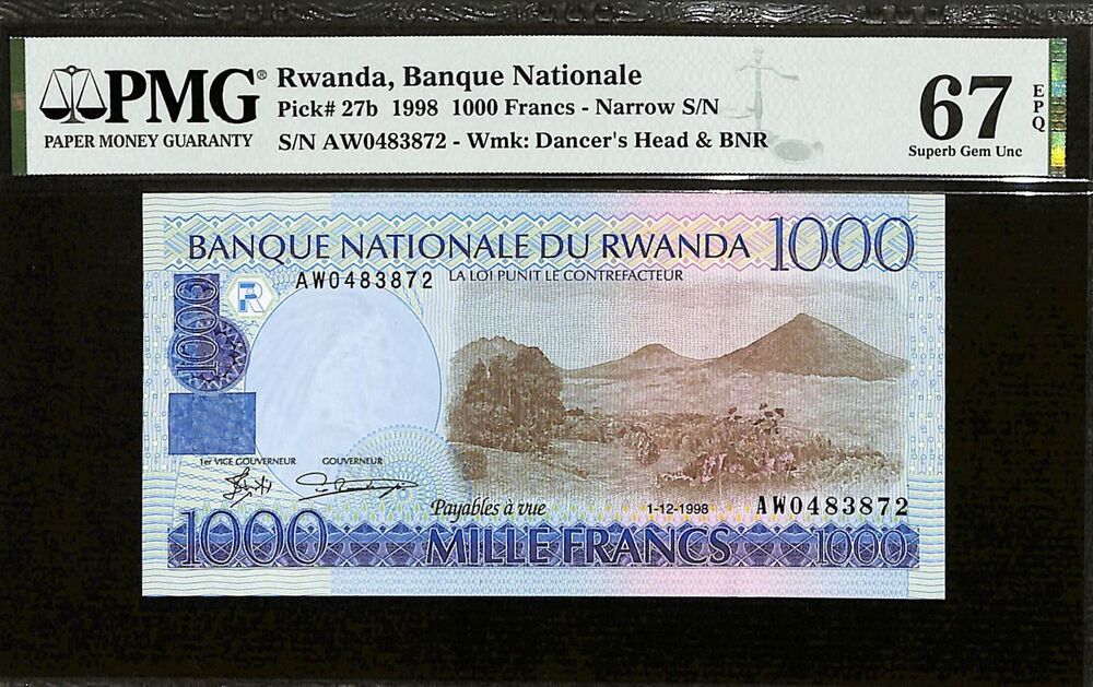 Rwanda - 1000 Francs 1998 - Pick # 27b - PMG 67 EPQ