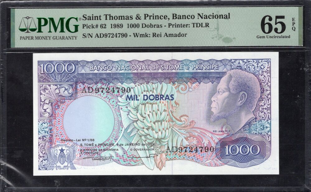 Saint Thomas And Prince - 1000 Dobras 1989 - Pick # 62 - PMG 65 EPQ