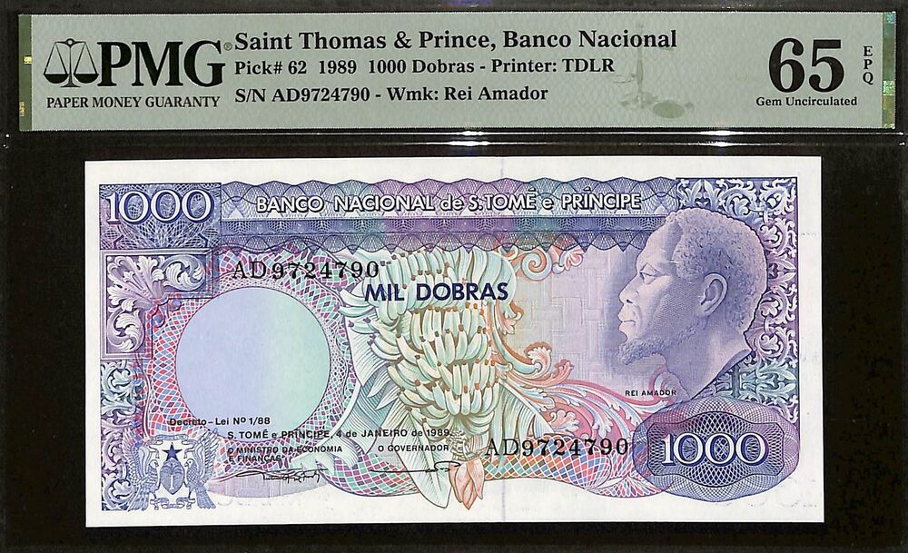 Saint Thomas And Prince - 1000 Dobras 1989 - Pick # 62 - PMG 65 EPQ
