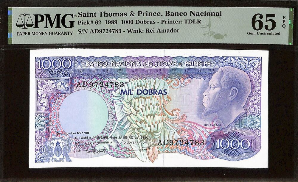 Saint Thomas And Prince - 1000 Dobras 1989 - Pick # 62 - PMG 65 EPQ