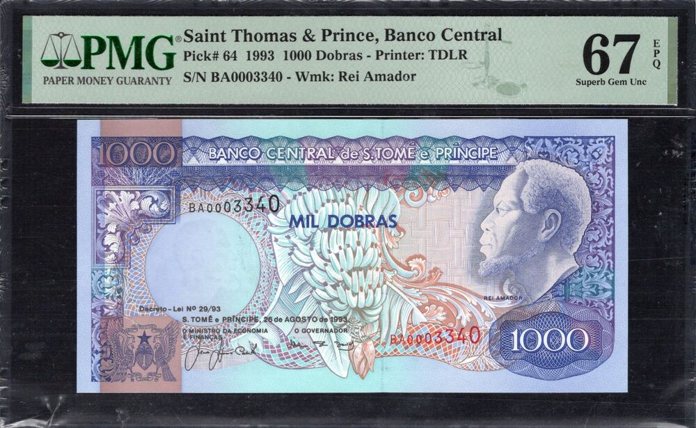 Saint Thomas And Prince - 1000 Dobras 1993 - Pick # 64 - PMG 67 EPQ
