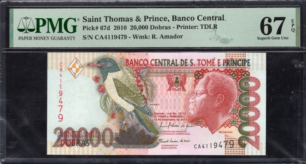 Saint Thomas And Prince - 20.000 Dobras 2010 - Pick # 67d - PMG 67 EPQ