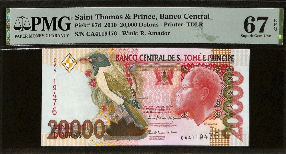 Saint Thomas And Prince - 20.000 Dobras 2010 - Pick # 67d - PMG 67 EPQ