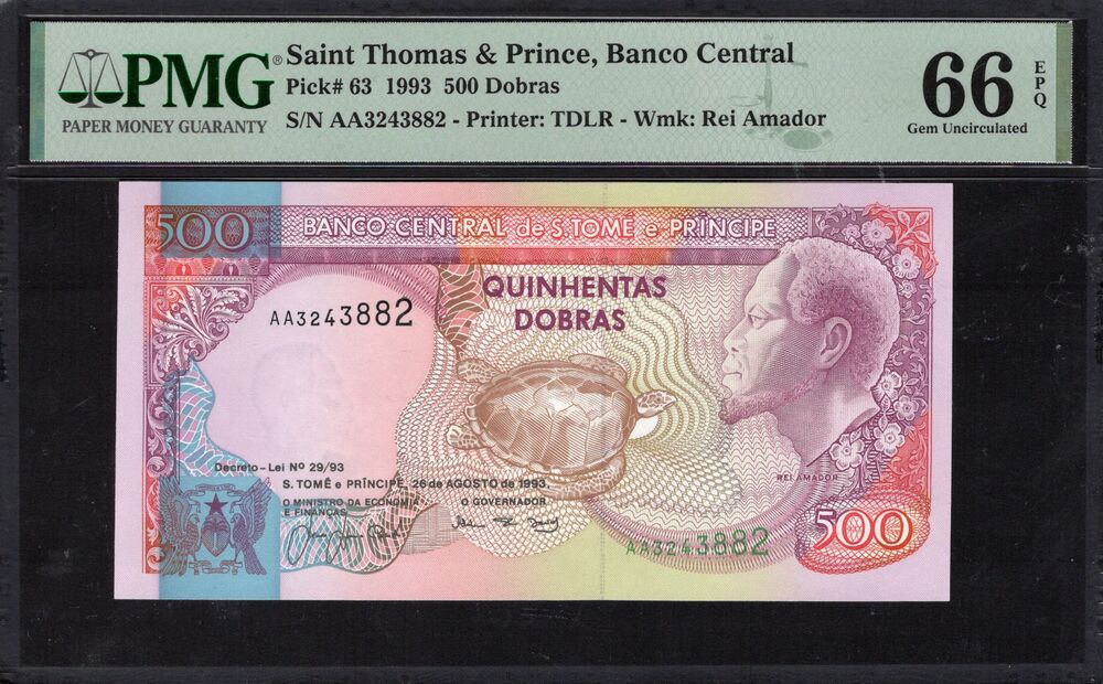 Saint Thomas And Prince - 500 Dobras 1993 - Pick # 63 - PMG 66 EPQ