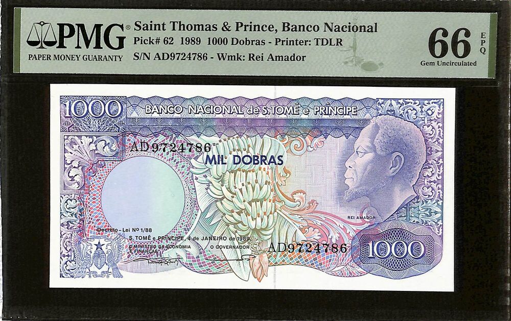 Saint Thomas & Prince - 1000 Dobras 1989 - Pick # 62 - PMG 66 EPQ