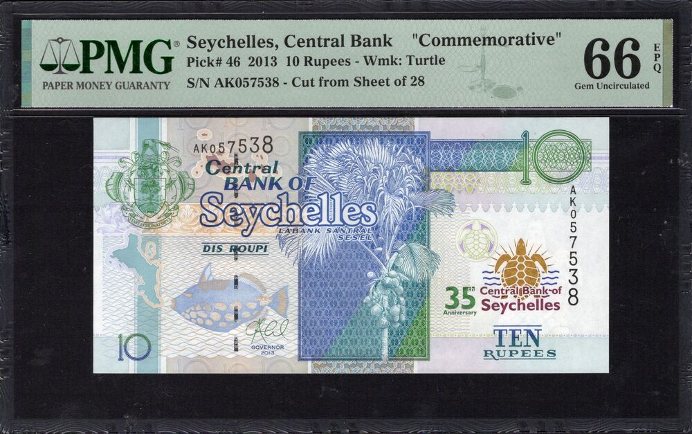 Seychelles - 10 Rupees 2013 - Pick # 46 - COMEMMORATIVE - PMG 66 EPQ
