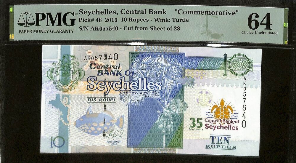 Seychelles - 10 Rupees 2013 - Pick # 46 - COMMEMORATIVE - PMG 64