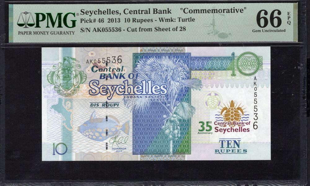 Seychelles - 10 Rupees 2013 - Pick # 46 - COMMEMORATIVE - PMG 66 EPQ
