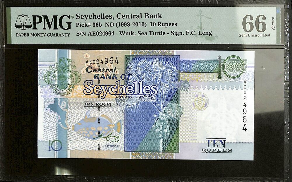 Seychelles - 10 Rupees ND (1998-2010) - Pick # 36b - PMG 66 EPQ