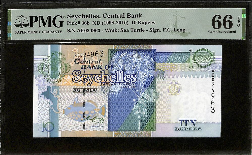 Seychelles - 10 Rupees ND (1998-2010) - Pick # 36b - PMG 66 EPQ