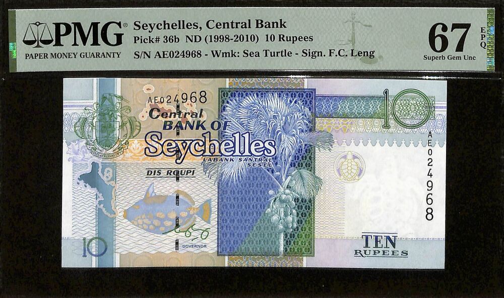 Seychelles - 10 Rupees ND (1998 - 2010) - Pick # 36b - PMG 67 EPQ