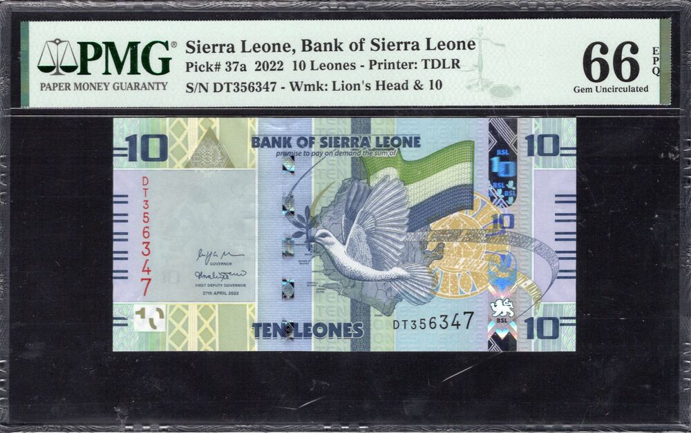 Sierra Leone - 10 Leones 2022 - Pick # 37a - PMG 66 EPQ