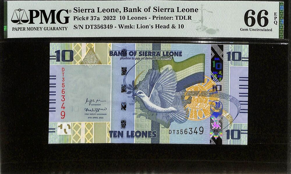 Sierra Leone - 10 Leones 2022 - Pick # 37a - PMG 66 EPQ