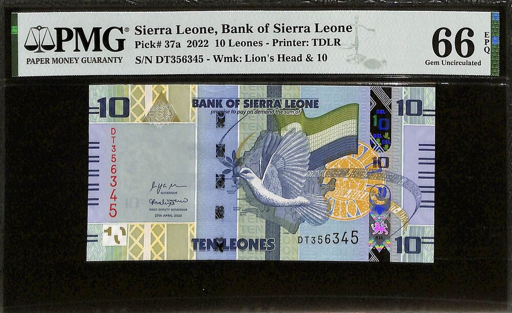 Sierra Leone - 10 Leones 2022 - Pick # 37a - PMG 66 EPQ