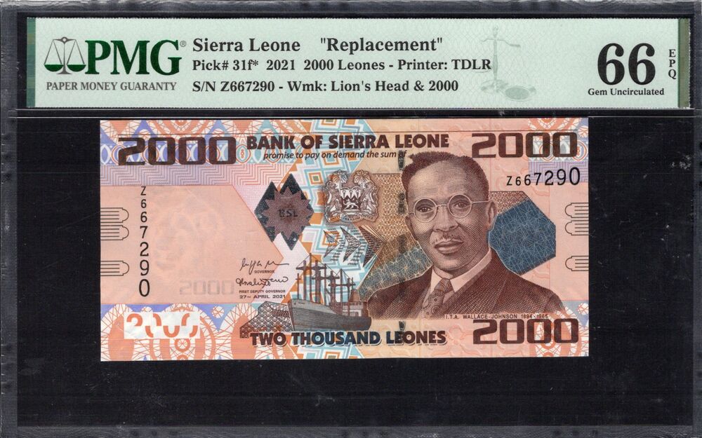 Sierra Leone - 2000 Leones 2021 - Pick # 31f - REPLACEMENT - PMG 66 EPQ