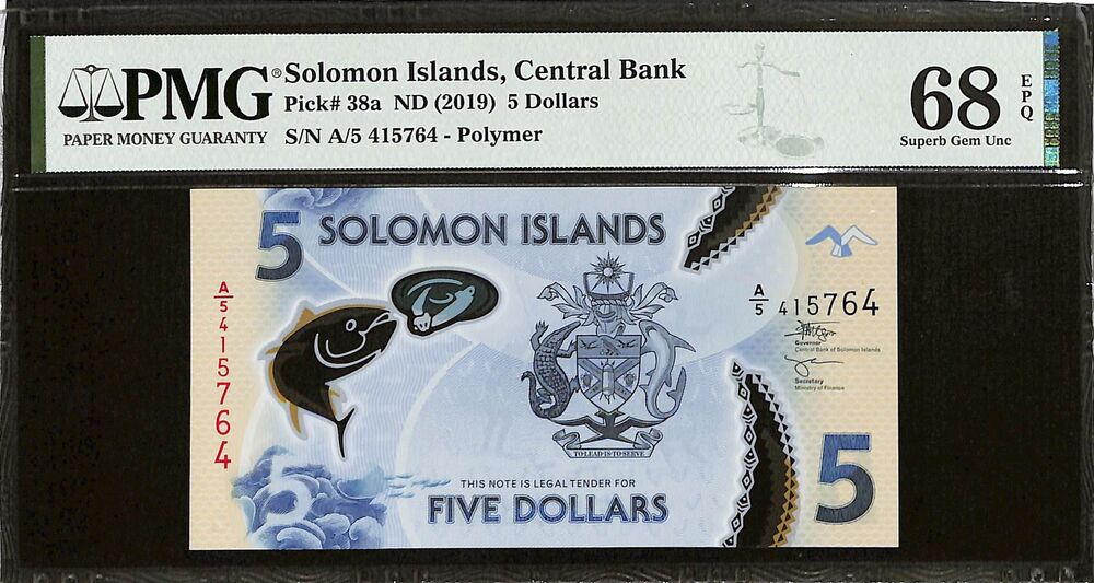 Solomon Islands - 5 Dollars ND (2019) - Pick # 38a - PMG 68 EPQ