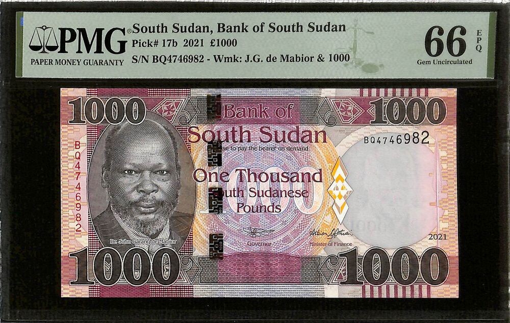 South Sudan - 1000 Pounds 2021 - Pick # 17b - PMG 66 EPQ
