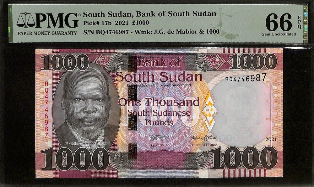 South Sudan - 1000 Pounds 2021 - Pick # 17b - PMG 66 EPQ