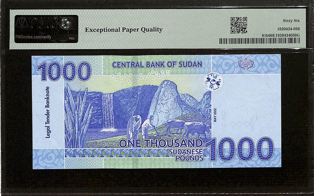 Sudan - 1000 Pounds 2022 - Pick # 81b - PMG 66 EPQ