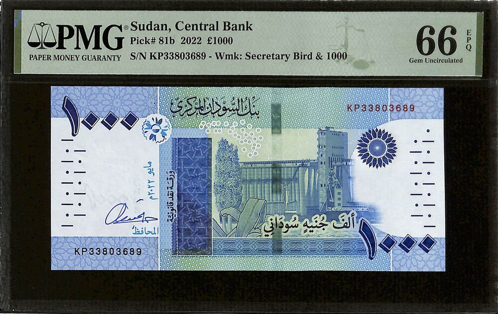 Sudan - 1000 Pounds 2022 - Pick # 81b - PMG 66 EPQ