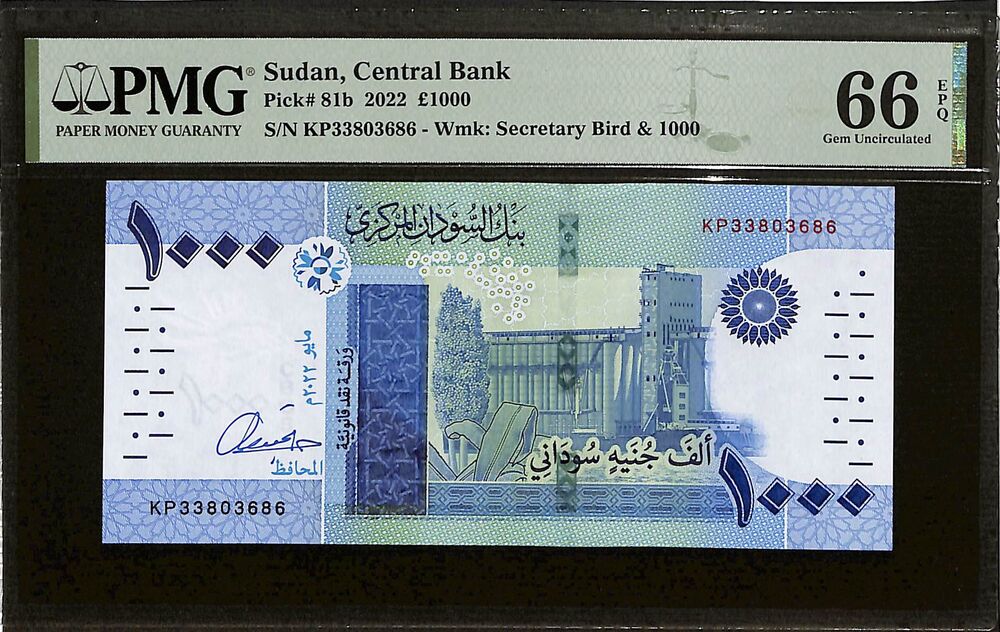 Sudan - 1000 Pounds 2022 - Pick # 81b - PMG 66 EPQ