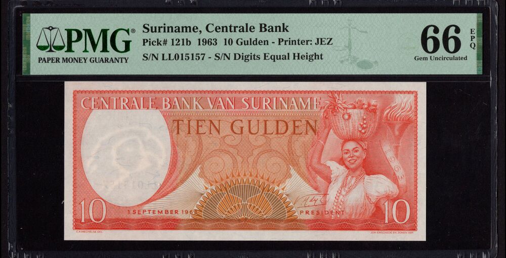 Suriname - 10 Gulden 1963 - Pick # 121b - PMG 66 EPQ