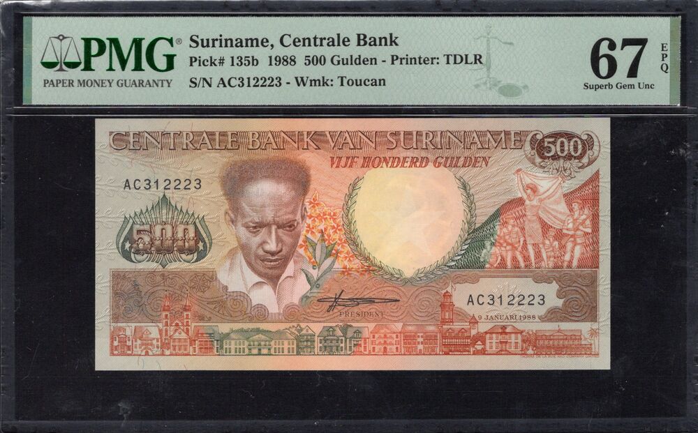 Suriname - 500 Gulden 1988 - Pick # 135b - PMG 67 EPQ