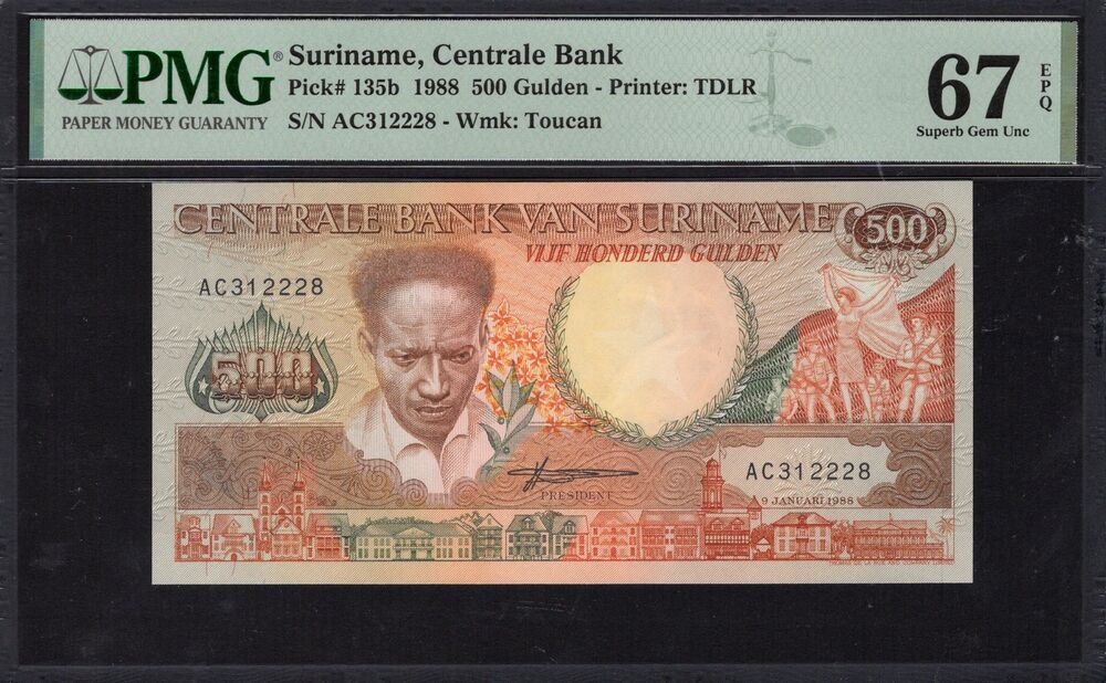 Suriname - 500 Gulden 1988 - Pick # 135b - PMG 67 EPQ