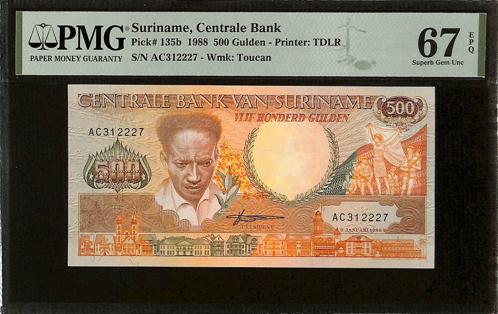 Suriname - 500 Gulden 1988 - Pick # 135b - PMG 67 EPQ