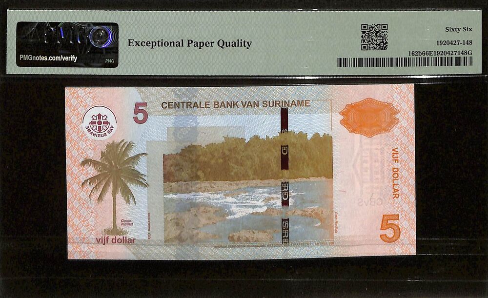 Suriname - 5 Dollars 2012 - Pick # 162b - PMG 66 EPQ