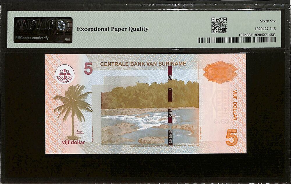 Suriname - 5 Dollars 2012 - Pick # 162b - PMG 66 EPQ