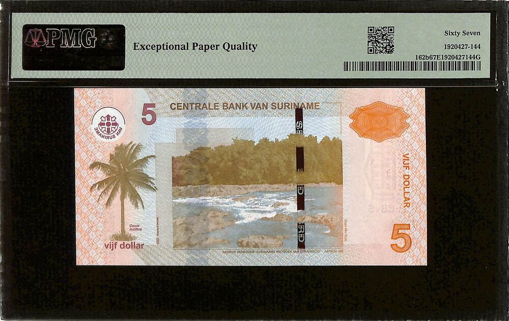Suriname - 5 Dollars 2012 - Pick # 162b - PMG 67 EPQ