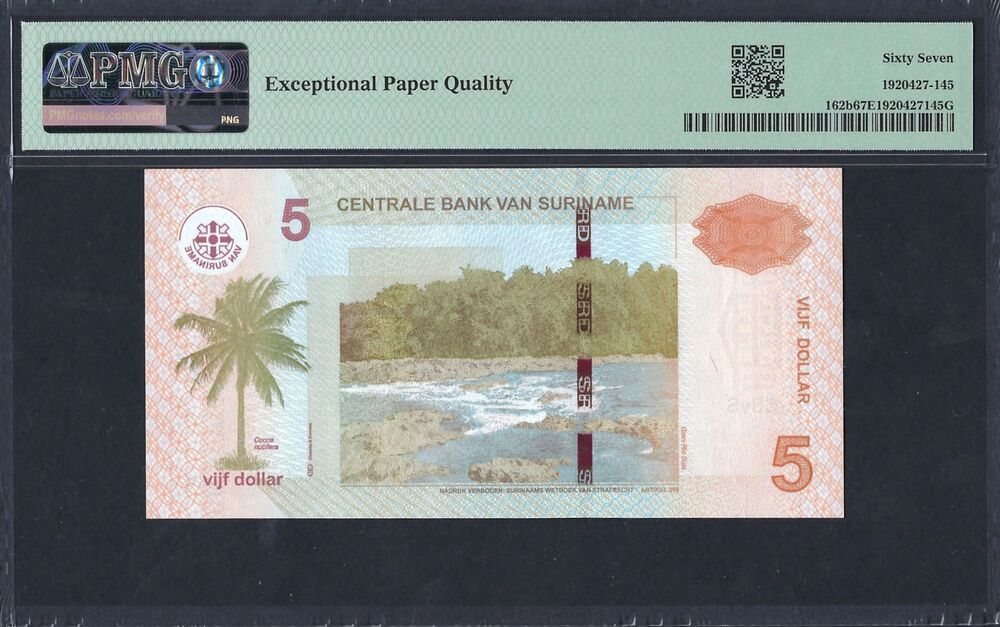 Suriname - 5 Dollars 2012 - Pick # 162b - PMG 67 EPQ