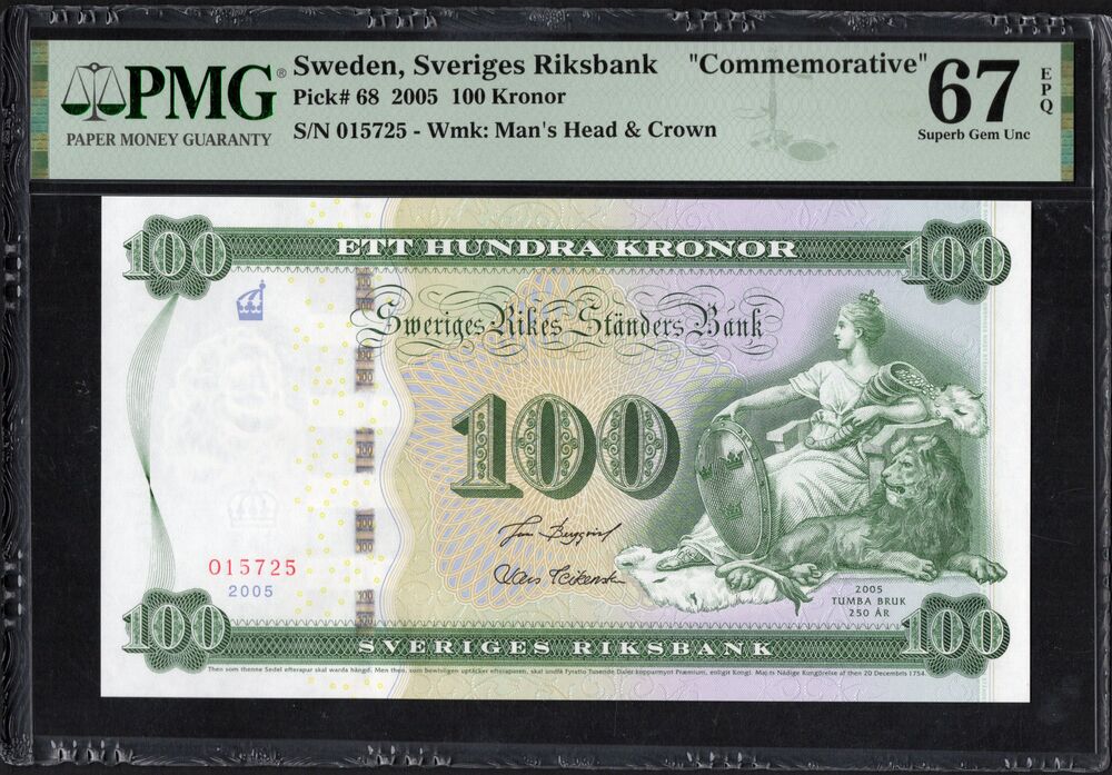 Sweden - 100 Kronor 2005 - Pick # 68 - COMMEMORATIVE - PMG 67 EPQ
