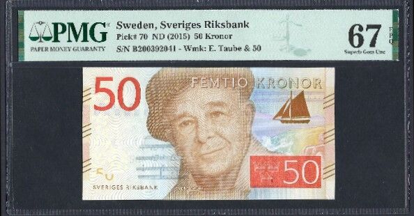 Sweden - 50 Kronor ND (2015) - Pick # 70 - PMG 67 EPQ