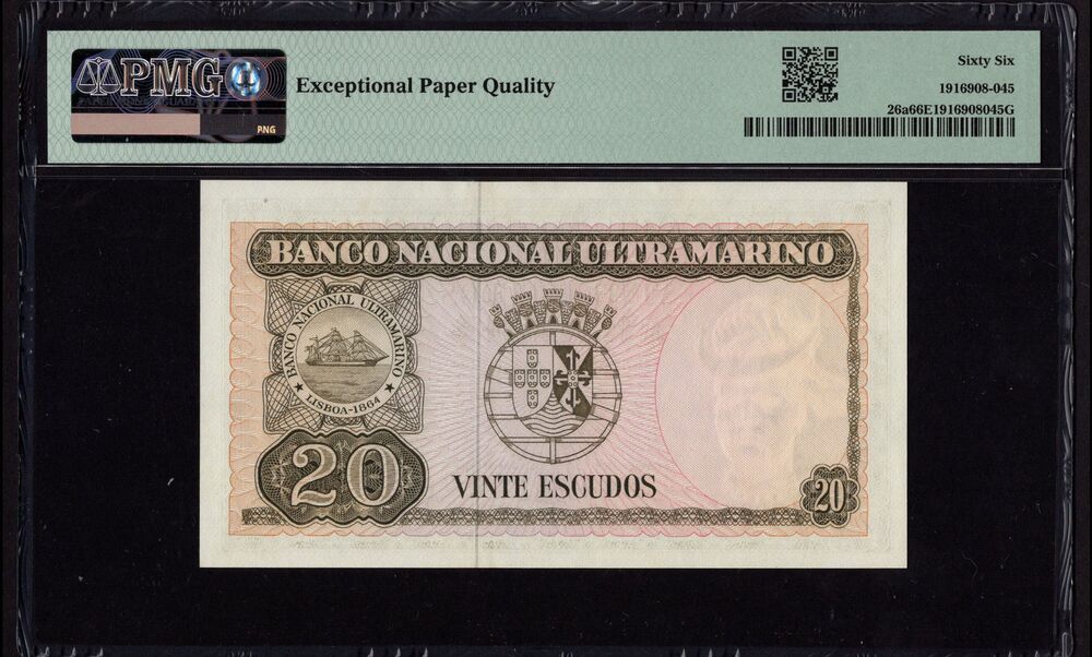 Timor - 20 Escudos 1967 - Pick # 26a - PMG 66 EPQ