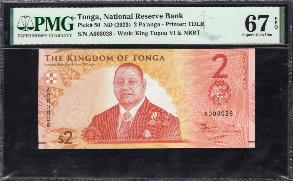 Tonga - 2 Pa`anga ND (2023) - Pick # 50 - PMG 67 EPQ