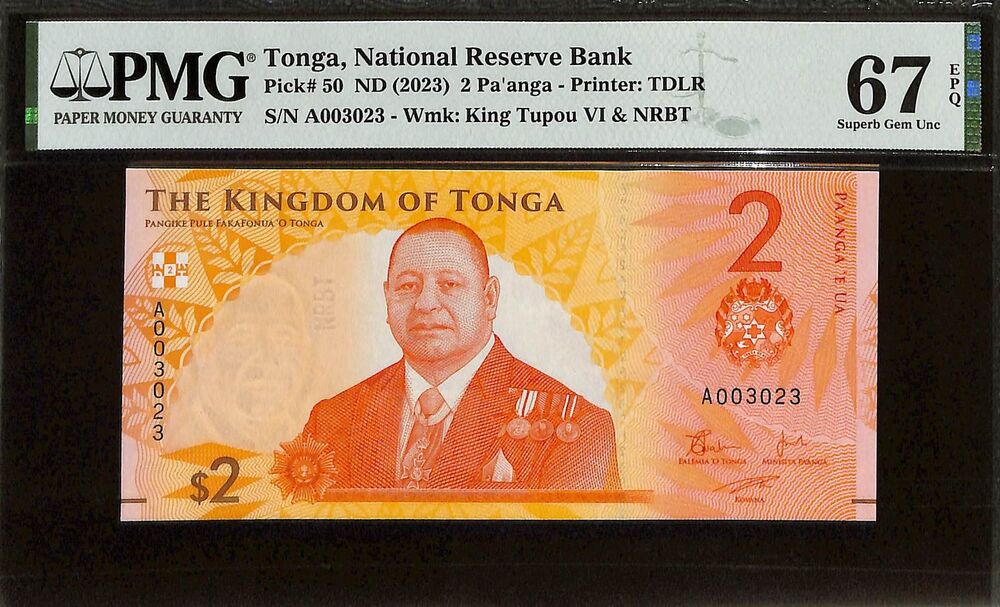 Tonga - 2 pa´anga ND (2023) - Pick # 50 - PMG 67 EPQ