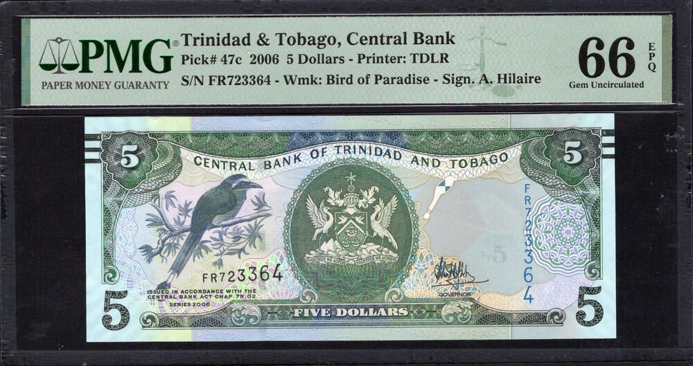 Trinidad & Tobago - 5 Dollars 2006 - Pick # 47c - PMG 66 EPQ