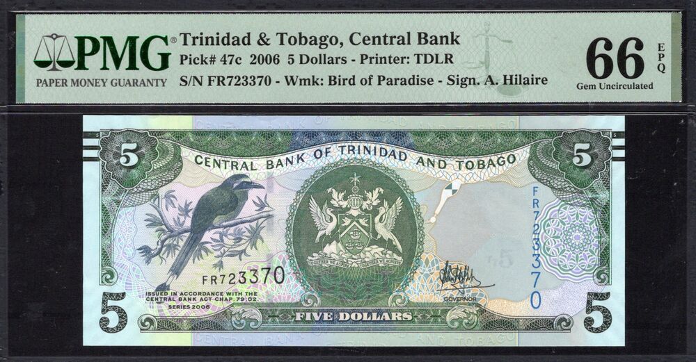 Trinidad & Tobago - 5 Dollars 2006 - Pick # 47c - PMG 66 EPQ