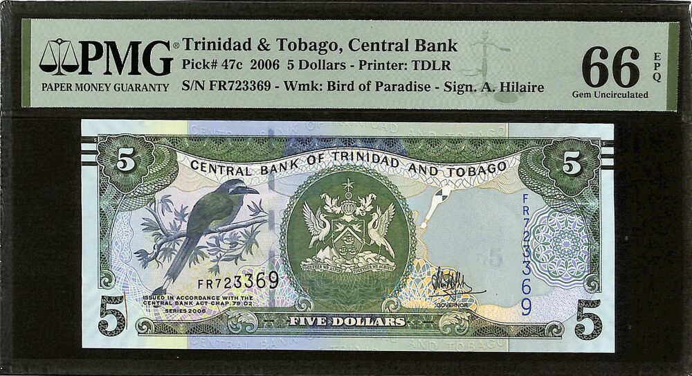Trinidad & Tobago - 5 Dollars 2006 - Pick # 47c - PMG 66 EPQ