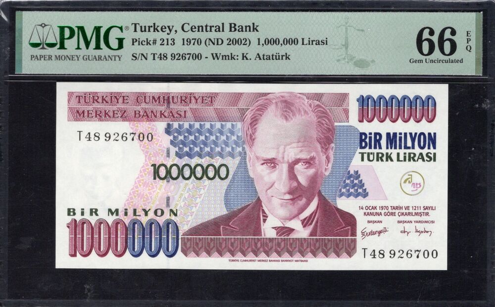 Turkey - 1.000.000 Lirasi 1970 (ND 2002) - Pick # 213 - PMG 66 EPQ