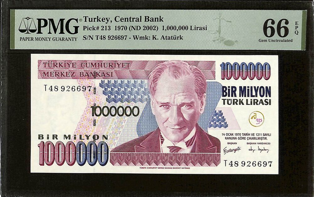 Turkey - 1.000.000 Lirasi 1970 - Pick # 213 - PMG 66 EPQ