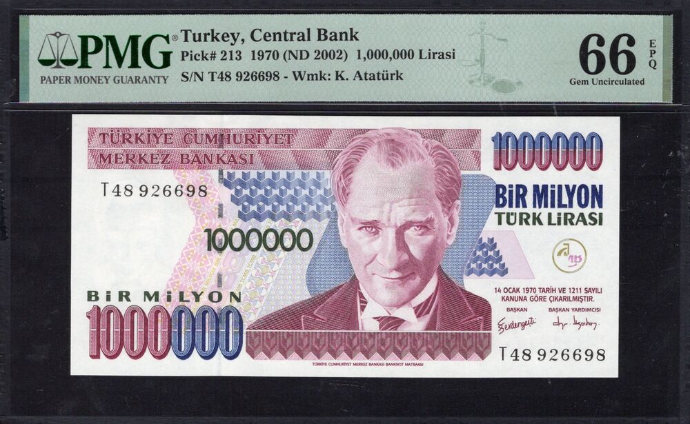Turkey - 1.000.000 Lirasi 1970 (ND 2002) - Pick # 213 - PMG 66 EPQ