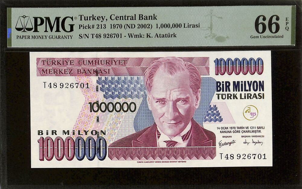 Turkey - 1.000.000 Lirasi 1970 (ND 2002) - Pick # 213 - PMG 66 EPQ