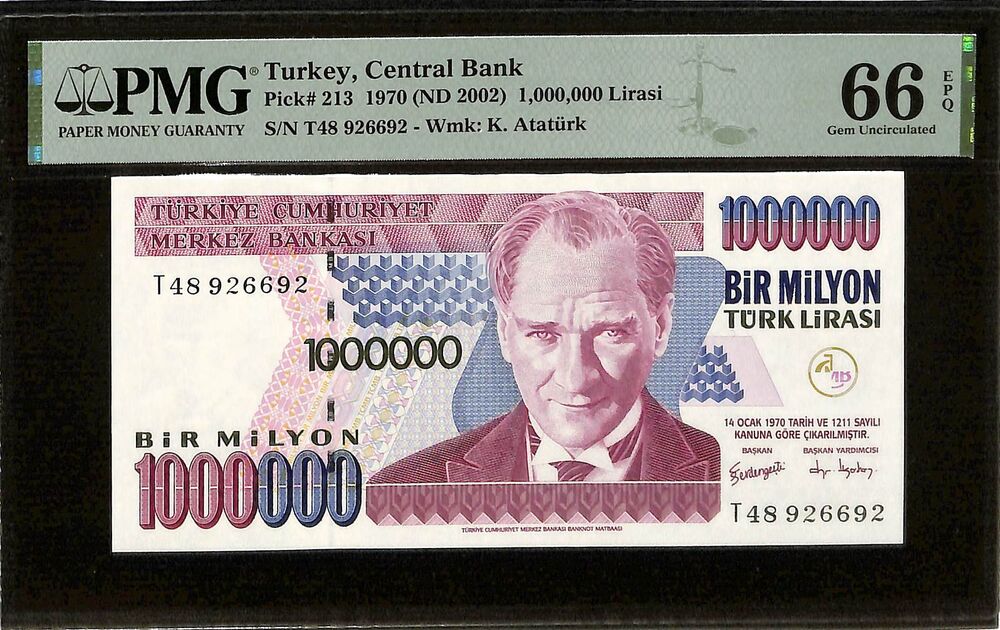 Turkey - 1.000.000 Lirasi 1970 (ND 2002) - Pick # 213 - PMG 66 EPQ