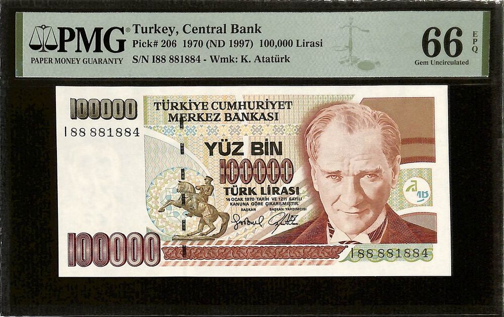 Turkey - 100.000 Lirasi 1970 - Pick # 206 - PMG 66 EPQ